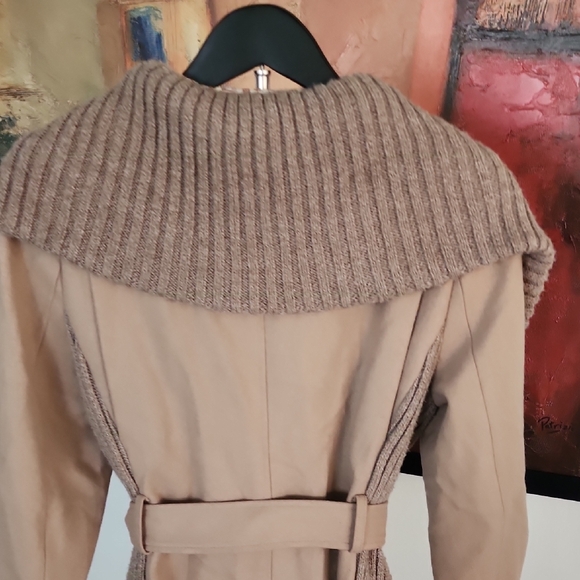 Elevenses Anthropologie Wool Blend Tan Trench Coat with Knit Accents - Picture 6 of 13